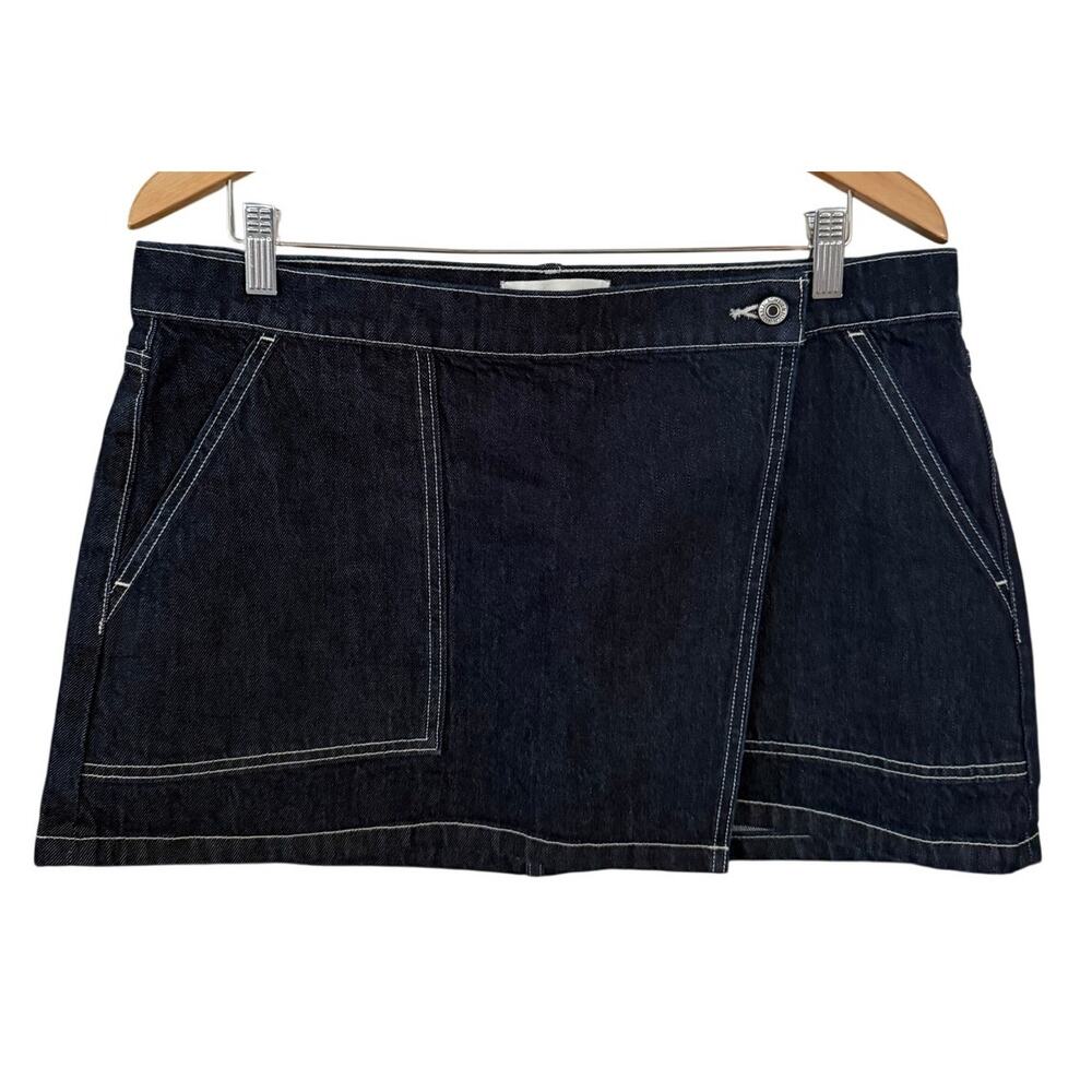 Abercrombie & Fitch Med Rise Mini Dark Wash Denim Wrap Skirt Size 31 Festival